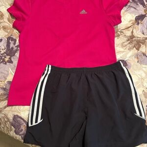 Adidas Pink & Black Workout Set (Shirt & Shorts)